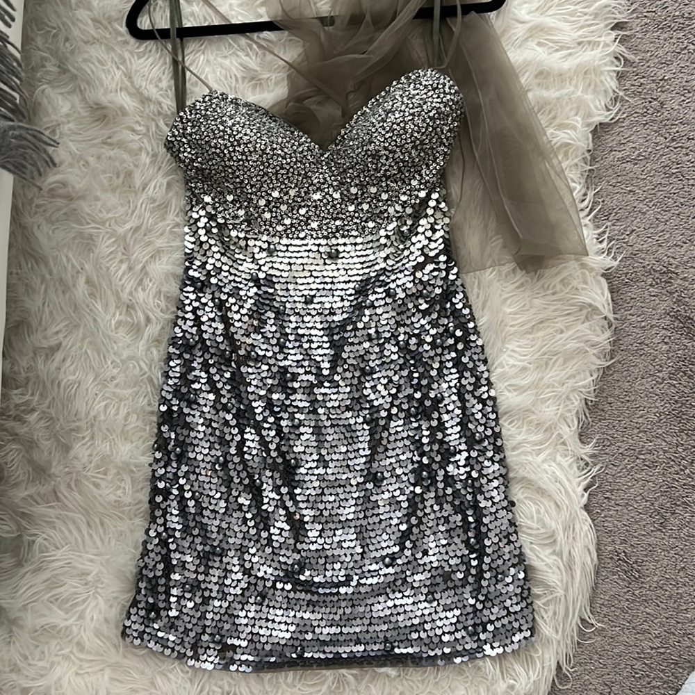 Ombré silver embellished dress